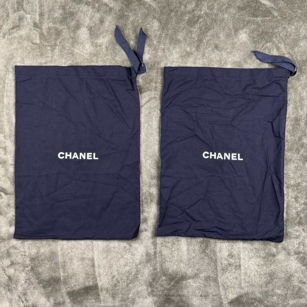 Chanel Navy Blue Cotton Drawstring Dust Bags Set of 2 Luxury Storage 13.5x10 - Picture 2 of 6